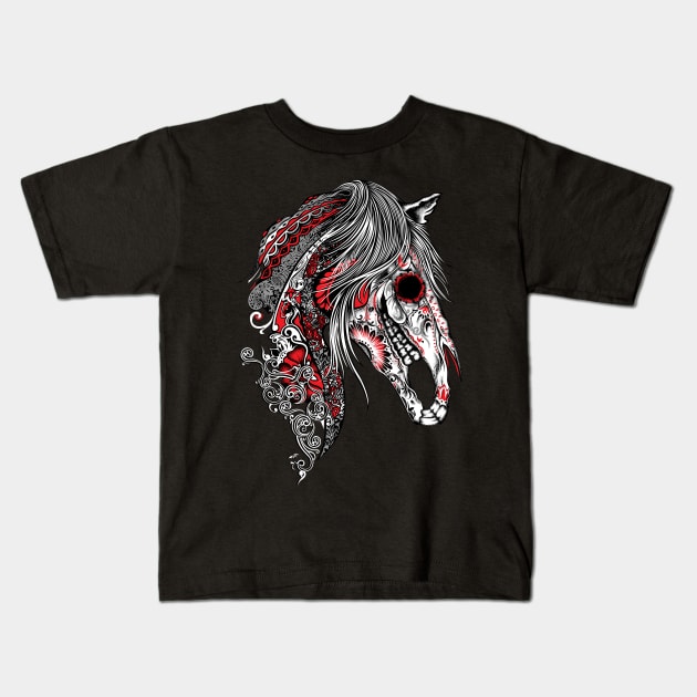 Horse Sugar Skull Graphic Art Kids T-Shirt by Evoke Collective